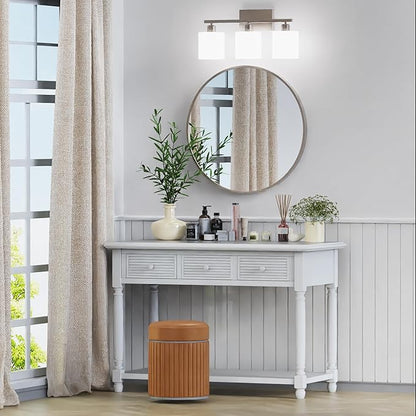 PARTPHONER Bathroom Light Fixtures, Bathroom Lighting Fixtures Over Mirror, Classic Vanity Lights, Modern Vanity Light with Textured Frosted Opal White Glass Shades, Brushed Nickel, 3-Light