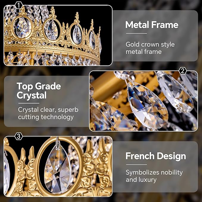 TOCHIC Gold Chandelier French Empire Crystal Chandeliers 6-Light Modern Luxury Ceiling Light Fixture for Dining Living Room, Bedroom, Kitchen Island, Bathroom, Foyer, 19" W x 23" H