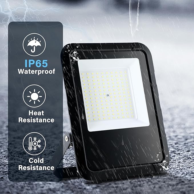 Simple Deluxe 2 Pack LED Flood Lights Outdoor, 140W 14000LM Super Bright Outside Work Light with Plug, IP65 Waterproof, 6500K Floodlight for Garage, Yard, Lawn