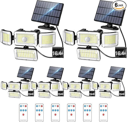 CLAONER Solar Outdoor Lights Motion Sensor 3500LM 288 LED Security Light with Remote Control IP67 Waterproof 4 Heads Flood Lights (6 Pack)