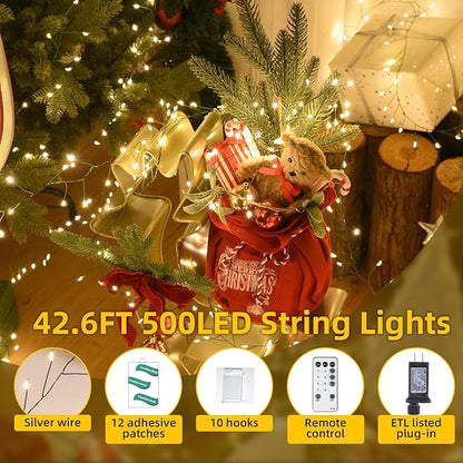 Fairy Lights Plug in 32.8Ft 500LED Warm Christmas Firecracker Firefly Lights with Timer Waterproof Green Wire Remote Twinkle Cluster String Light for Bedroom Wreath Party Window Tree Decor