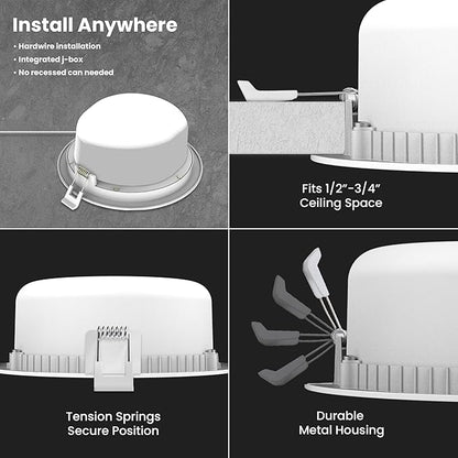 Feit Electric 6" LED Canless Directional Recessed Downlights w/Integrated J-Box, 65W Equivalent, Dimmable, 5CCT Adjusttable White, 850 Lumens, 50,000-Hour Lifetime, LEDR6XT/ADJ/6WYCA/4, 4-Pack