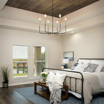 Modern Black and Gold Chandelier for Dining Room,Metal 6-Light Kitchen Light Fixtures,Farmhouse Candle Hanging Pendant Lights for Living Room Entryway Foyer Bedroom (Bulb Not Included)