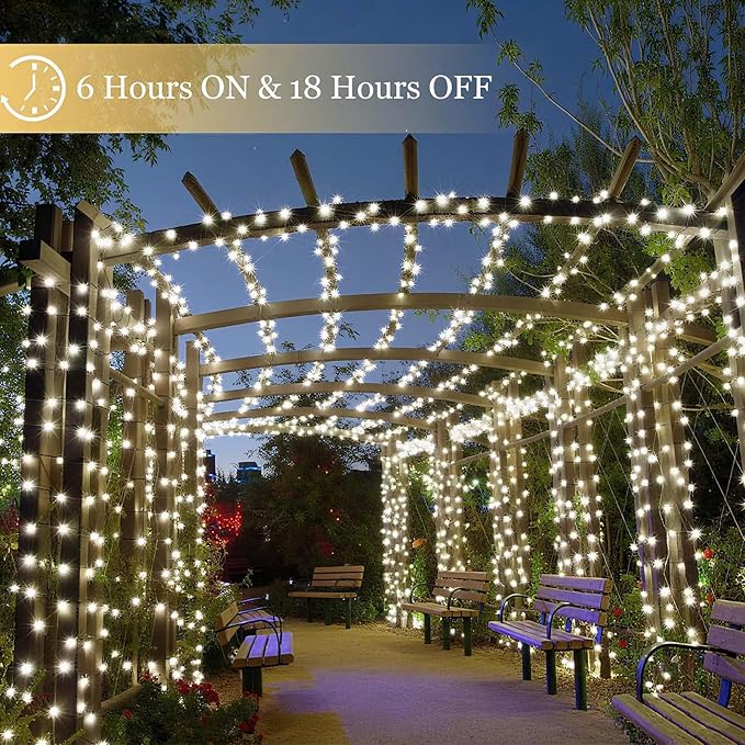 Tcamp 306FT 1000 LED White Christmas Lights, 8 Modes Christmas Tree Lights with Timer Memory Function, Green Wire Starry Fairy String Light for Xmas Tree Outdoor Indoor Decor