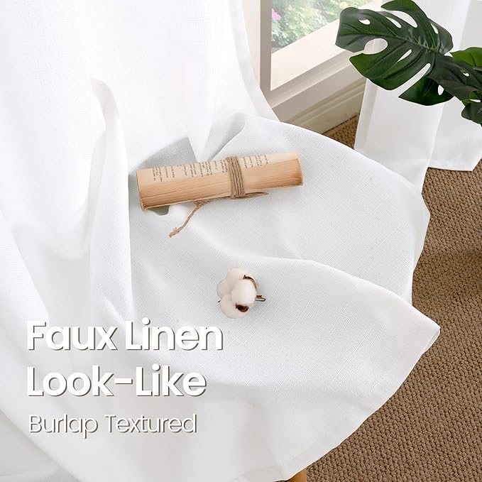 BGment Pure White Curtains 45 Inch Length 2 Panels Set for Bedroom, Grommet Thick Linen Look Burlap Textured Light Filtering Privacy Window Drapes for Farmhouse Living Room, 42 x 45 Inch