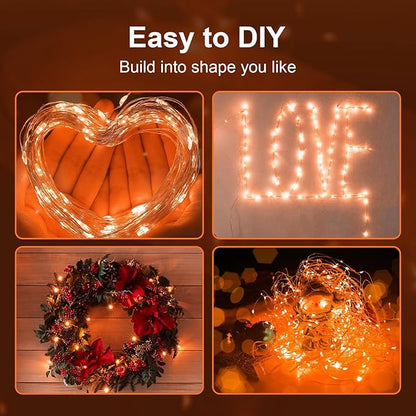 ZGWJ Fairy Lights Battery Operated, 8 Pack Orange Twinkle String Lights 20 LED 7FT Waterproof for Bedroom Decor, Halloween, Christmas, Wedding Party Indoor and Outdoor Decoration