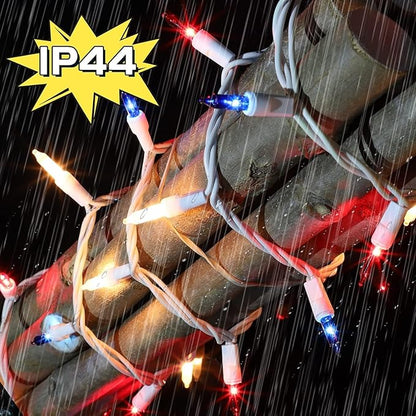 LAMPHOME Red White and Blue Mini String Lights, 31.9FT 150 Lights 4th of July Patriotic Lights White Wire, Red White Blue Fairy Lights for Indoor Outdoor Independence Day Memorial Day Tree Decoration