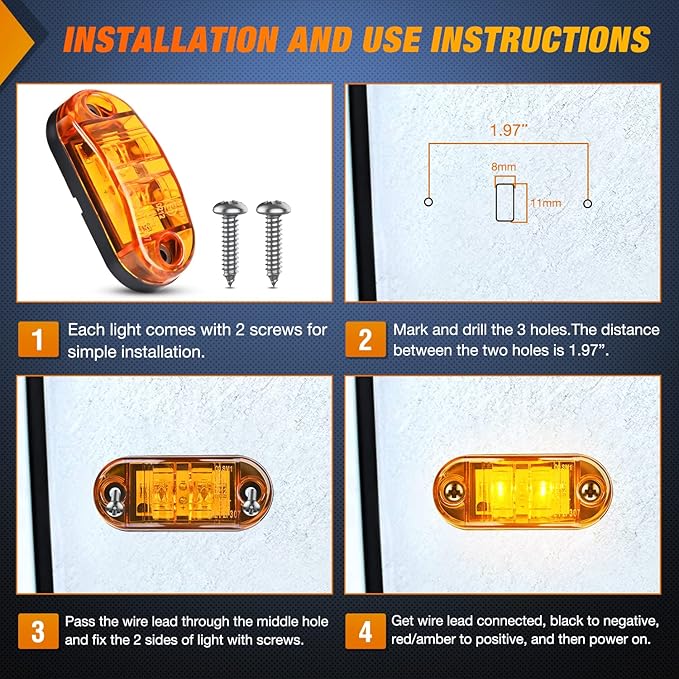 Nilight 2.5 Inch Oval Side Marker Light 10PCS 2 Diode LED Trailer Fender Clearance Lights Waterproof Surface Mounted for 10-30V Truck Camper Boat Lorry