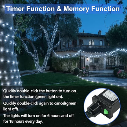 Extra-Long String Lights Outdoor Indoor, 300 LED Super Bright Christmas Lights Clear Wire, Waterproof 13 Modes Plug in Twinkle Fairy Light for Bedroom Party Wedding Garden Christmas (Cool White)