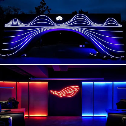 Silicone LED Channel System, 16.4Ft/5M Through Free White 12x10mm DIY LED Neon Rope Light IP67 Waterproof Tube for 8-10mm Strip Lights Installation for Indoor Outdoor Ambient Decor