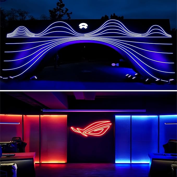 Silicone LED Channel System, 16.4Ft/5M Through Free White 10x10mm DIY LED Neon Rope Light IP67 Waterproof Tube for 5mm Strip Lights Installation for Indoor Outdoor Ambient Decor
