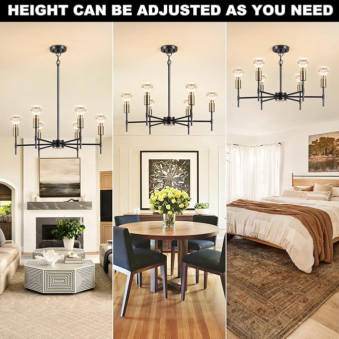 Black pendant light, 6-light dining room light fixture, height adjustable hanging restaurant lighting fixture, suitable for industrial retro pendant lights in farmhouses, kitchens, living rooms