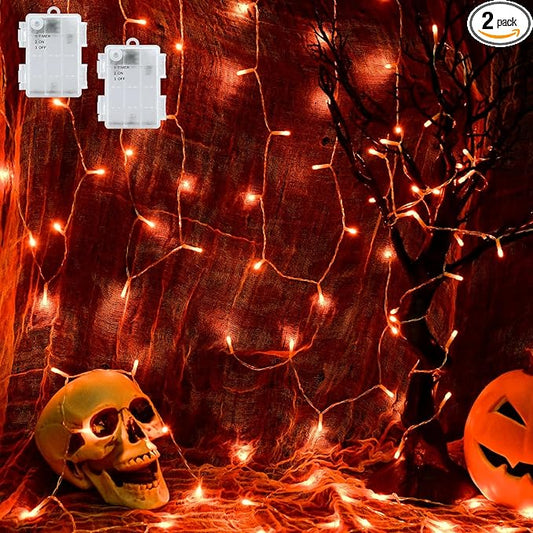 cshare Halloween String Lights Battery Operated with Timer - 9.8ft 30LED Orange Waterproof Lights for Outside Decorations, Party, Yard, Pathway, Indoor and Outdoor 2 Packs