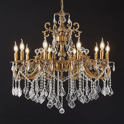 10 Light Classic Traditional Candle-Style Crystal Chandeliers for Dining Room Living Room Bedroom entryway Antique Gold Finish