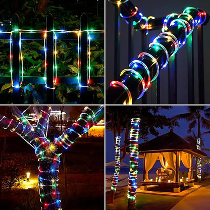 Solar Rope Lights, 2 Packs Total 132ft 400LED Solar String Lights, 8 Modes Waterproof Solar Powered Outdoor Light, Flexible Clear Tube Light for Garden Backyard Patio Deck Pool Tree Decor - Multicolor