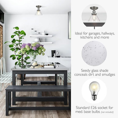 Design House Augustin Ceiling Light, 1-Light, Semi-Flush, Seeded Glass Glow, Dimmable, E26 Socket, Durable Metal Frame, Satin Nickel, 7.9 in L x x 7.9 in W x 9.1 in H, 589069-SN