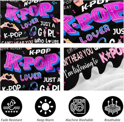 Kpop Gifts Blanket for Teen Girls - Music Gifts for Women Friends K-Pop Fans Lovers, Kpop Merch Stuff, Christmas Birthday Gifts for BFF Girls Women, Just A Girl Who Loves K-pop Blanket 80''x60''