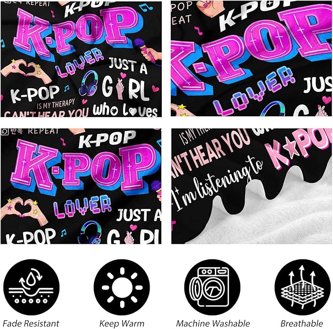 Kpop Gifts Blanket for Teen Girls - Music Gifts for Women Friends K-Pop Fans Lovers, Kpop Merch Stuff, Christmas Birthday Gifts for BFF Girls Women, Just A Girl Who Loves K-pop Blanket 60''x50''