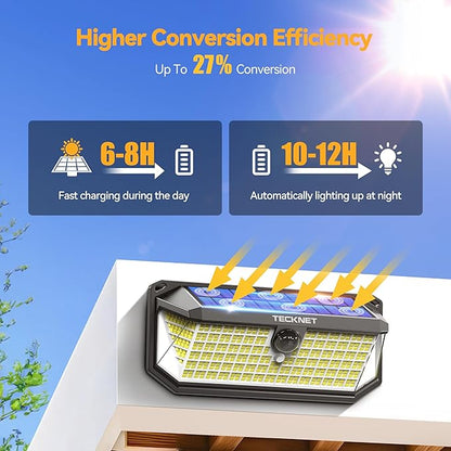 TECKNET 416 LED Solar Lights Outdoor, 300° Angle & 3 Lighting Modes Motion Sensor Light Outdoor, Security Solar Lights Waterproof [6 Pack-Cool White]