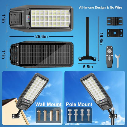 9500W Solar Street Light Outdoor Waterproof, 250000LM Large Commercial Light Solar Powered Dusk to Dawn LED Security Flood Lights with Remote/Motion Sensor, IP67 for Parking Lot/Garden/Yard
