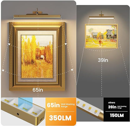 Wireless Picture Light Battery Operated, 16in Picture Light for Wal, 2Pack Rechargeable 5000mAh Battery Wall Sconce for Wall Pictures, Gallery Artwork, Paintings, Portraits, Dartboards_Antique Gold