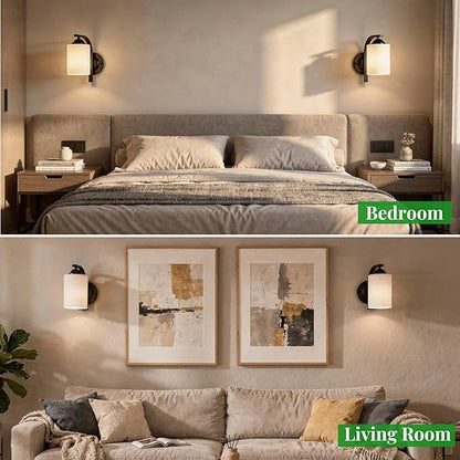 Wall Sconces Lights for Bedroom Bathroom, Modern Vanity Light Fixtures, Matte Black Farmhouse Wall Mount Lighting, Hardwired Wall Lights with Glass Shade for Living Room Mirror Hallway