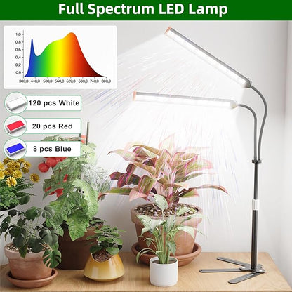 GooingTop Grow Light for Indoor Plants,5000K Full Spectrum Growing Plant Lamp with White Red Blue LED for Pots Succulents Seed Starting,Height Adjustable 10-32'' with Optional Dimming & Timer