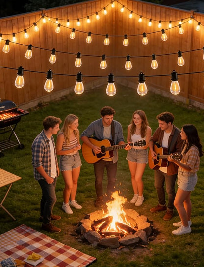25FT LED Outdoor String Lights - 12+1 Shatterproof Vintage Edison Bulbs | IP44 Weatherproof | Plug in Cafe Patio Lights for Balcony, Porch, Deck & Cozy Bistro Ambiance (2700K Warm White)