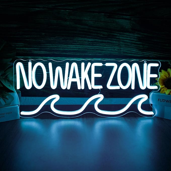 No Wake Zone Sign Surfer Nautical Neon Light for Home Decor Lake House Wall Art Coastal Cowgirl Beach Room Decor Man Cave Gift for Boaters and Lake Life(16.7 * 6.7inch)