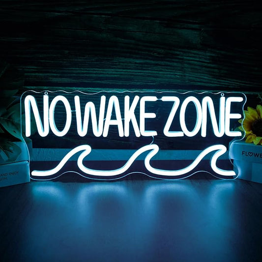 No Wake Zone Sign Surfer Nautical Neon Light for Home Decor Lake House Wall Art Coastal Cowgirl Beach Room Decor Man Cave Gift for Boaters and Lake Life(16.7 * 6.7inch)