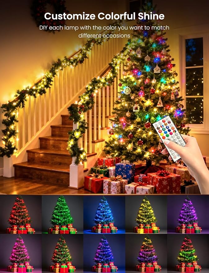 Smart Christmas Fairy Lights, 65.6Ft 200LEDs RGB+IC String Light, APP & Remote Control, with 84 Scenes, Music Mode, Work with Alexa & Google Home, Color Changing Halloween Decor Light for Indoor Tree
