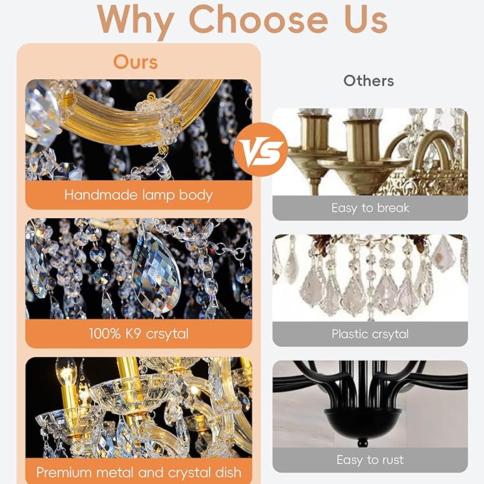 Modern Crystal Chandelier, Maria Theresa Crystal Chandelier 10 Lights Luxury Gold Chandelier Lighting Fixture for Dining Room, Living Room, Bedroom, Kitchen Island, Foyer