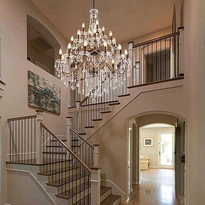 Wellmet Black Chandelier Light Fixture, Luxury Maria Theresa Crystal Chandeliers for High Ceiling Foyer, 24 Lights Hanging Pendant Light for Living Room EntryWay Hall Staircase Large 35.66" (Bronze)