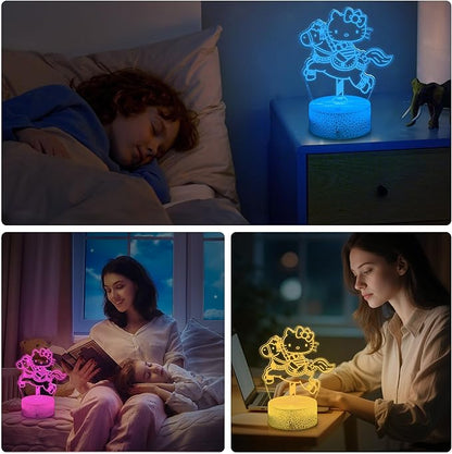 3D Kitty Night Light - Kitty Stuff 7 Color LED Cute Kitty Lamp Room Decor with Remote Control, Timer & Dimmable Function Gifts for Girls Birthday & Christmas with Greeting Gift Card