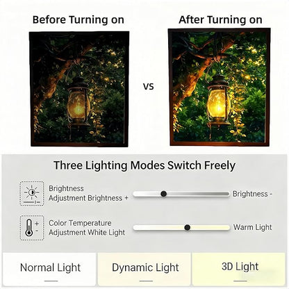 Rechargeable Table Lamp Lighted Painting, Novelty Night Light for Bedroom, Dynamic LED Touch Lamp for Nightstand, 3-Color Dimmable Decorative Light for Home Decor, Gift for Women Kid Mom