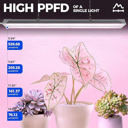 Barrina TX36 2FT LED Grow Light for Seed Starting, 144W(4 x 36W, 800W Equivalent), High PPFD, Full Spectrum, Mechanical Timer, Hang Grow Light from Seed to Flower with On/Off Switch, Linkable, 4 Packs