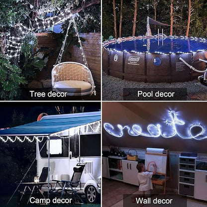 JMEXSUSS 200 LED Solar Rope Lights for Pool, 72ft 8 Modes Solar Rope Lights Outdoor Waterproof LED Solar Powered Rope Tube Fairy Lights for Fence,Gazebo,Yard,Walkway,Path,Garden Decor(White)