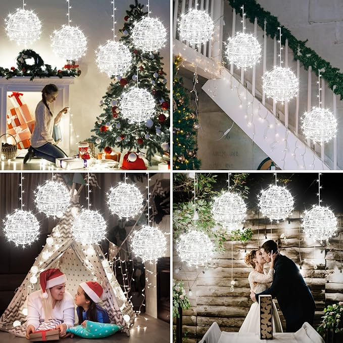 Baung Christmas String Lights Outdoors,4 Pack 11.81" Sphere Lights,Ball Tree Garden Globe Lights for Home, Party, Christmas, Porch Patio,Wedding, Garden,Tree Decoration with Plug