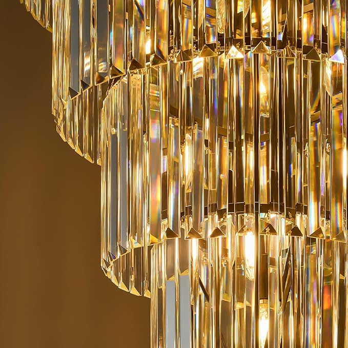 Crystal High Ceiling Chandelier Modern: 30-Inch 7-Tiered Black Staircase Chandeliers - Large Long Hanging Pendant Light Fixture For Entryway Foyer Living Room Luxury Round Flush Mount Ceilings Lights