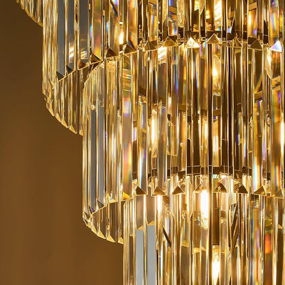 Crystal High Ceiling Chandelier Modern: 30-Inch 7-Tiered Black Staircase Chandeliers - Large Long Hanging Pendant Light Fixture For Entryway Foyer Living Room Luxury Round Flush Mount Ceilings Lights