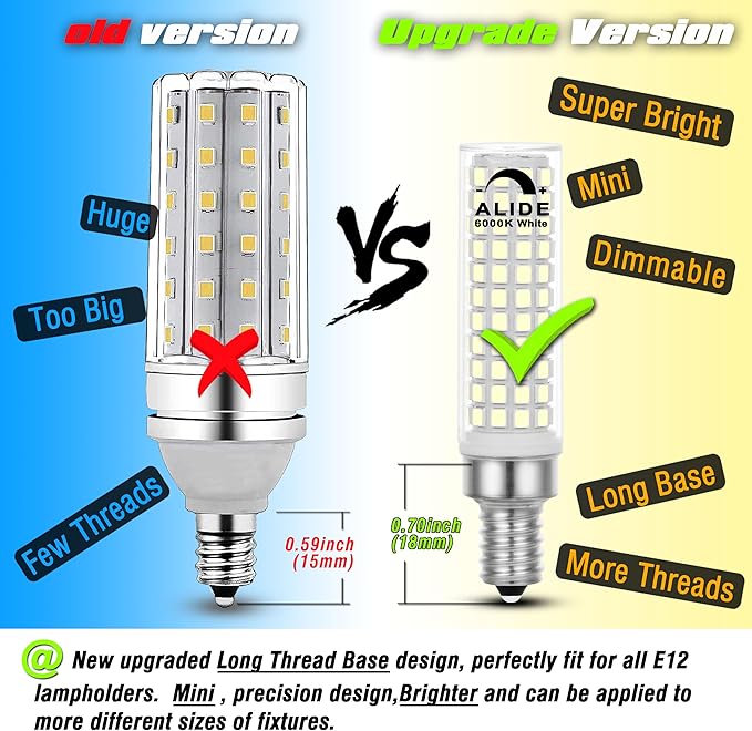 ALIDE E12 100W Dimmable Replacement LED Candelabra Bulbs C7,6000K Daylight Bright Cool White,1000 Lumen T6 E12 10W LED Chandelier Light Bulbs for Ceiling Fan Pendant Lighting Salt Lamp,5 Pack