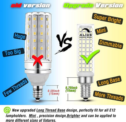 ALIDE E12 100W Dimmable Replacement LED Candelabra Bulbs C7,6000K Daylight Bright Cool White,1000 Lumen T6 E12 10W LED Chandelier Light Bulbs for Ceiling Fan Pendant Lighting Salt Lamp,5 Pack