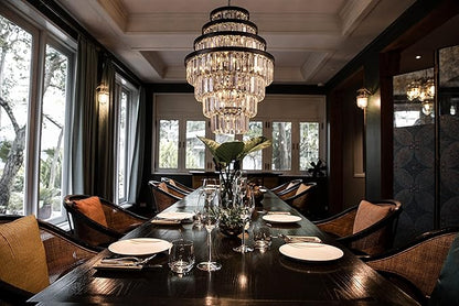 Wellmet Crystal Chandelier, 7-Tier Large Vintage Black Luxury Crystal Chandelier, for Living Room, Dining Table, Foyer, Drawing Room, Hallway, Entryway, Restaurant 33''H * 24''W