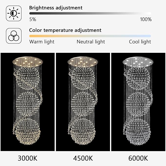 D32'' x H100'' Crystal Chandelier for Entryway High Ceiling Chandeliers Glam Chandelier Modern Large Raindrop Chandeliers LED Dimmable Light Fixtures for Staircaes Foyer Living Room