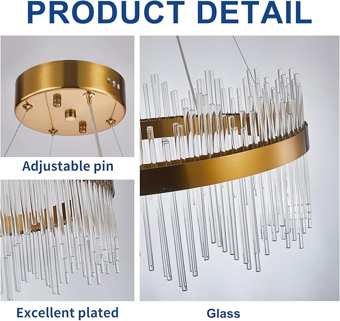 Depuley 23.6" Modern Crystal Chandeliers: Dimmable LED Gold Chandeliers Light Fixture with Remote Control - 3 Colors Contemporary Pendant Ceiling Light for Dining Living Room Kitchen Island Foyer
