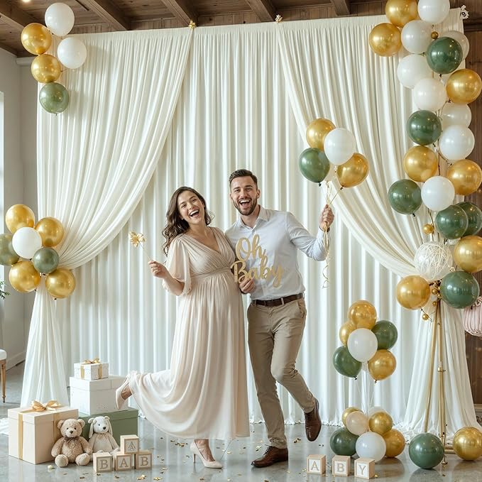 30ft x 15ft Ivory Wrinkle Free Backdrop Curtains for Wedding Party Backdrops Curtain Drapes Fabric Decorations Photo Back Drop Cloth for Baby Shower Photography Stage Reception