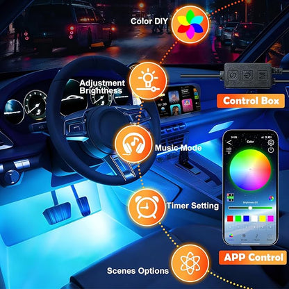 Car Led Interior Lights, RGB Truck Interior Lights with App Control, Under Dash Footwell Automotive Led Light Strip, Car Ambient Lighting for SUV(1set)