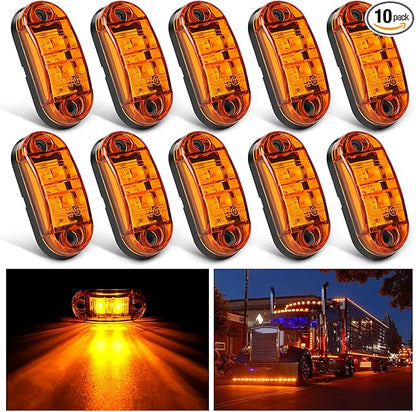 Nilight 2.5 Inch Oval Side Marker Light 10PCS Amber 2 Diode LED Trailer Clearance Fender Lights Waterproof Surface Mounted for 10-30V Truck Camper Boat Lorry