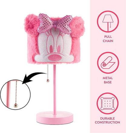 Idea Nuova Disney Minnie Mouse Table Lamp,Plush Pink Base with Decorative Shade, Kids Bedroom or Nursery Lighting, Cute Character Lamp for Girls