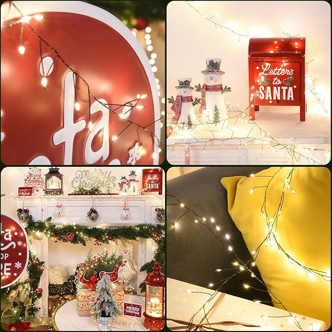 Fairy Lights Plug in 32.8Ft 500LED Warm Christmas Wreath Twinkle Lights with Timer Waterproof Remote Firecracker Firefly Cluster String Light for Bedroom Graland Party Tree Decor Black Wire